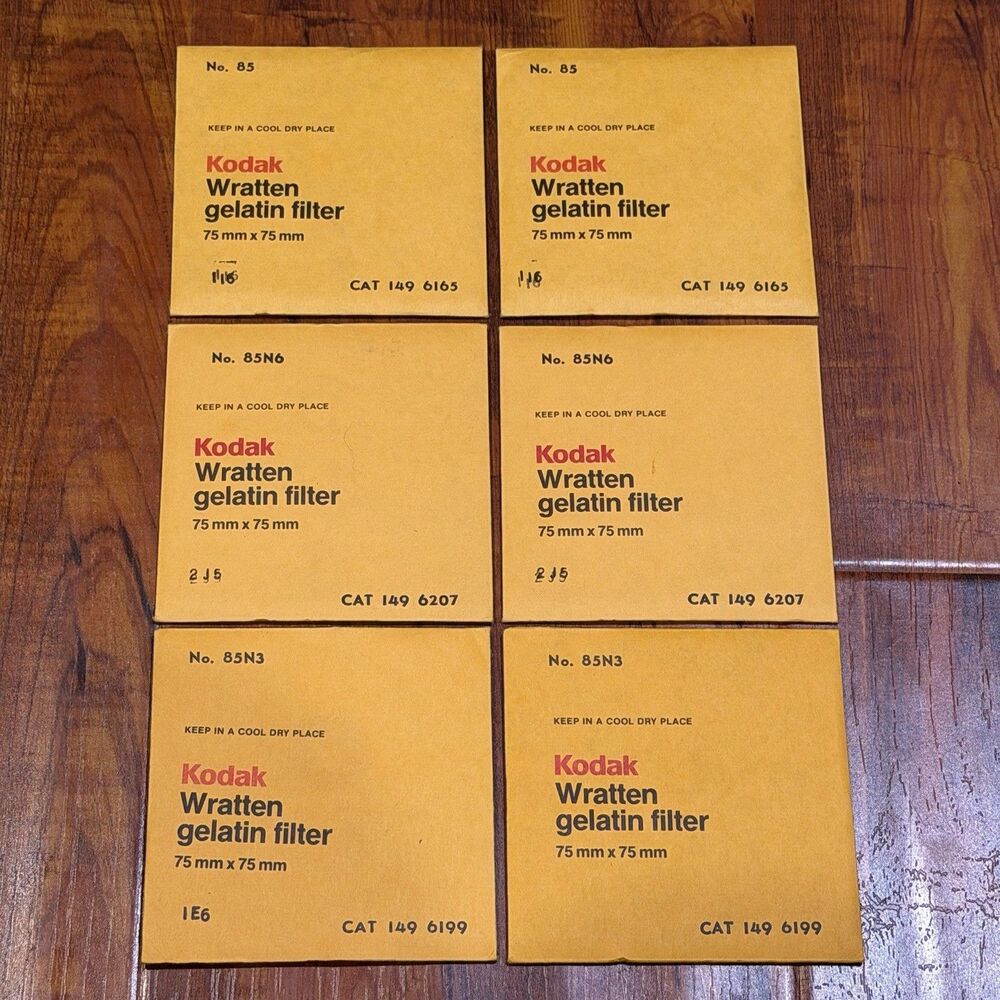 6 x Kodak Wratten No. 85 (116) 85BN6 (2J5) 85N3 (IE6) 75x75mm Gelatin Filter Lot